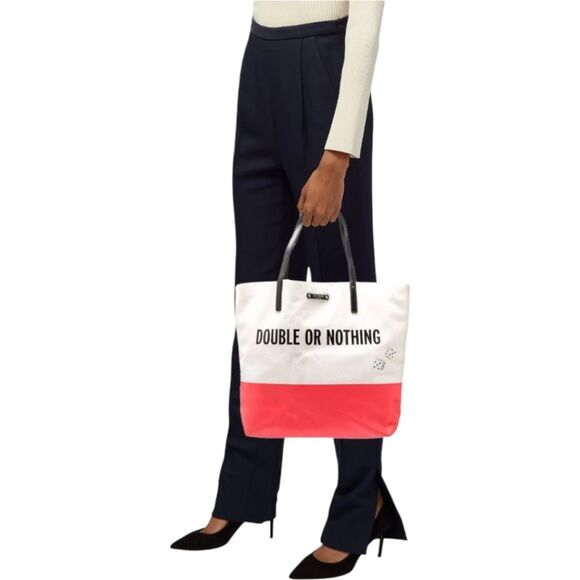 Kate Spade Canvas Tote "Double or Nothing" Pink Beige - Picture 1 of 8